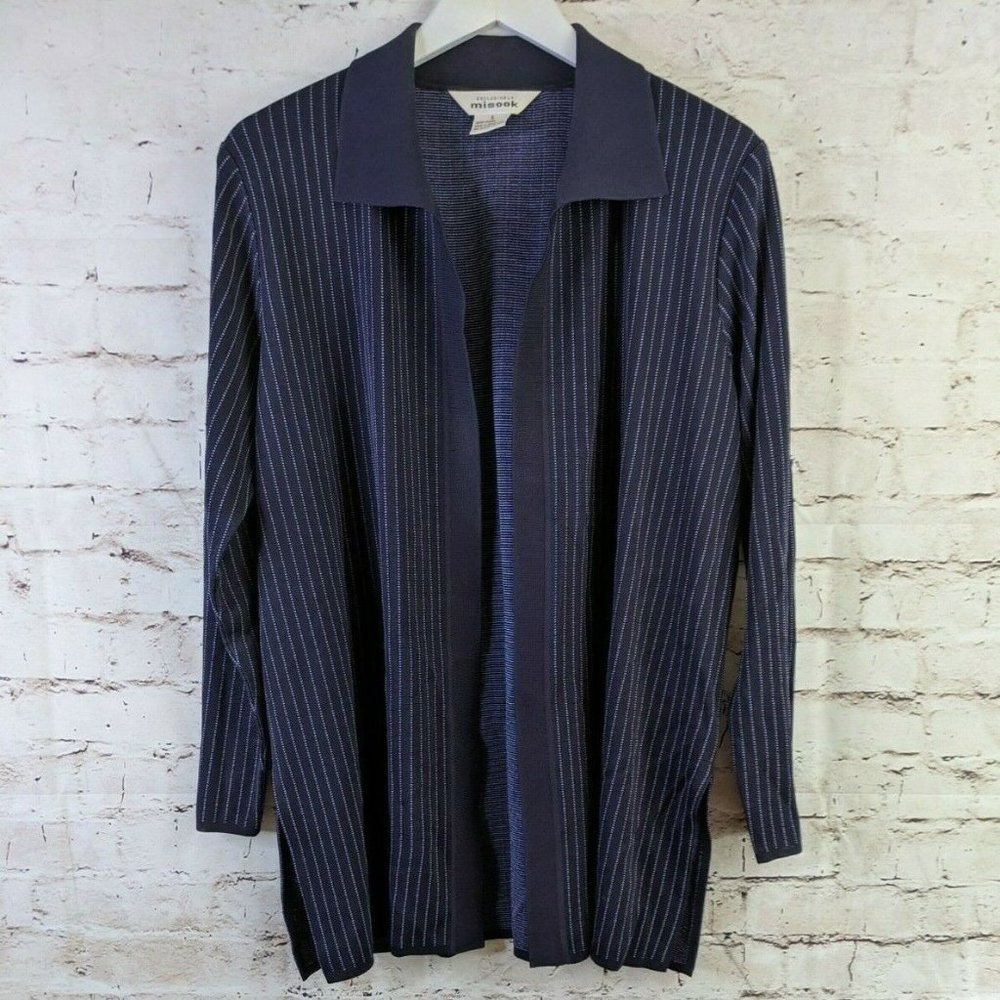 Exclusively Misook Open Front Navy Blue Cardigan